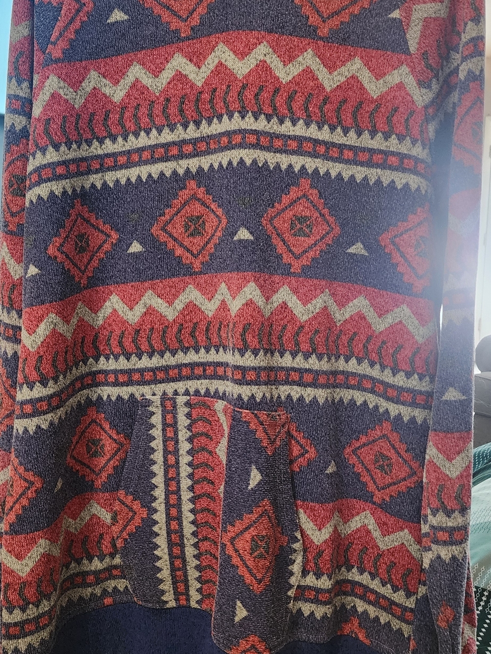 Carbon Men's/Women's Red and Navy Geometric Knit Pullover Sz LRG